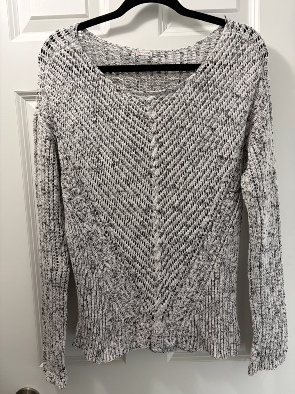 Guess Marled Light Gray Open-Knit Scoop Neck Sweater